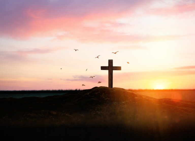 Christian,Cross,On,Hill,Outdoors,At,Sunset